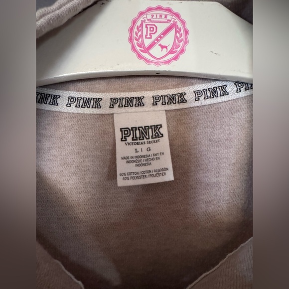 VS PINK VINTAGE 1/2 ZIP CREW SWEATSHIRT BEIGE DOG PUP HEART LOGO HTF RARE LARGE - Picture 5 of 7